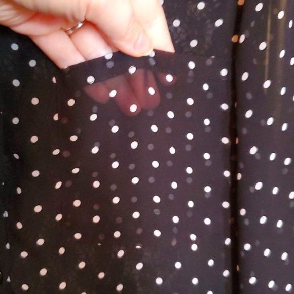 Polka-Dot Button Down Hi-Lo Sheer Lace Blouse - Picture 3 of 4